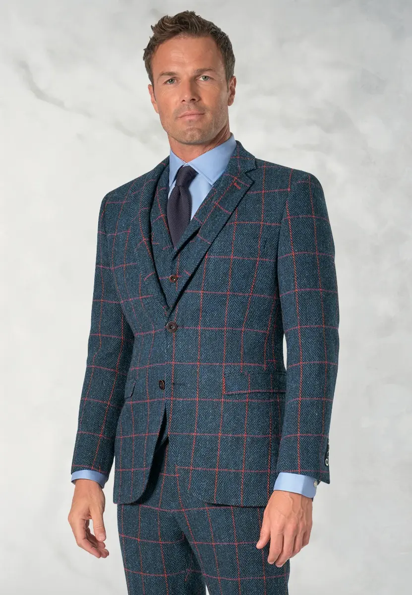 Tailored Fit Inverness Blue Check Harris Tweed® Suit Jacket