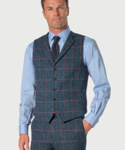Regular Fit Inverness Blue Check Harris Tweed® Suit Waistcoat