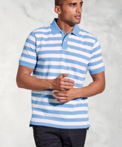 Jackman Sky Blue Bold Stripe Cotton Piqué Polo Shirt