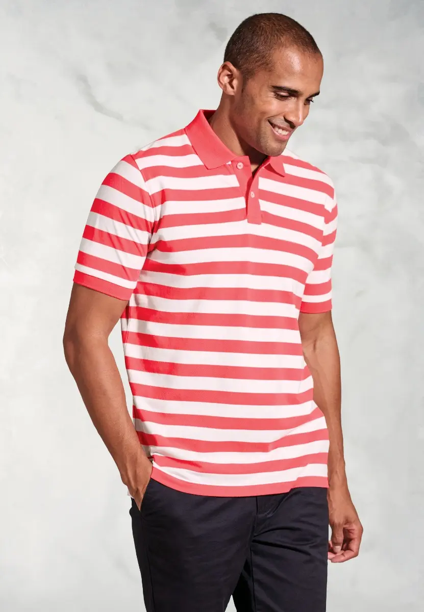 Jackman Coral Bold Stripe Cotton PiquÃƒ© Polo Shirt