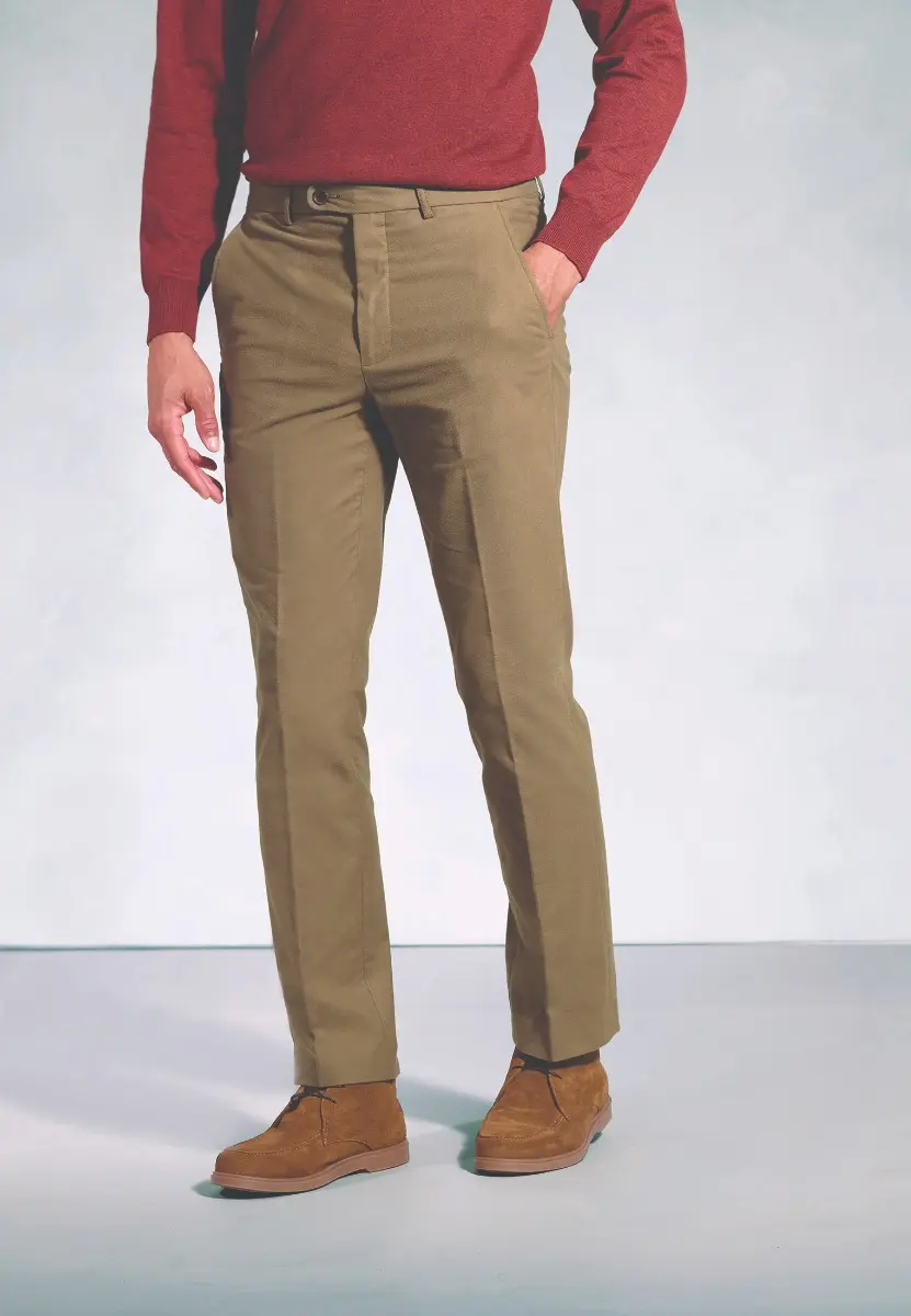 Regular Fit Kerswell Stone Cotton Moleskin Trouser