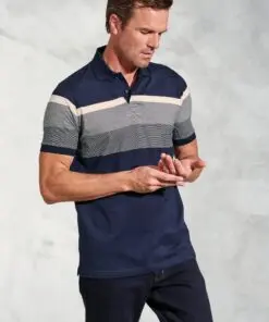 Kingsley Navy Stripe Cotton Jersey Polo Shirt