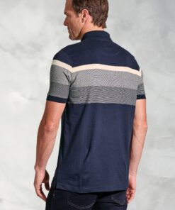 Alternative view of Kingsley Navy Stripe Cotton Jersey Polo Shirt