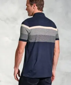 Alternative view of Kingsley Navy Stripe Cotton Jersey Polo Shirt