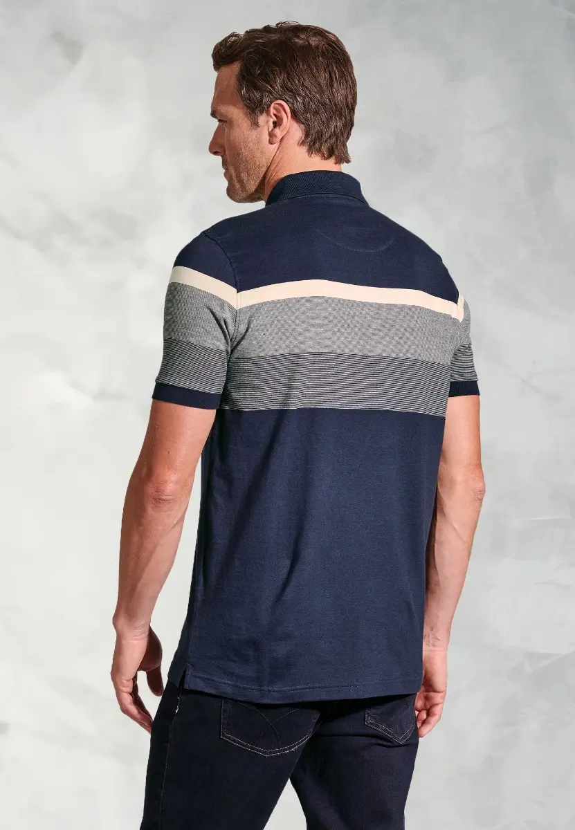 Kingsley Navy Stripe Cotton Jersey Polo Shirt - Image 2