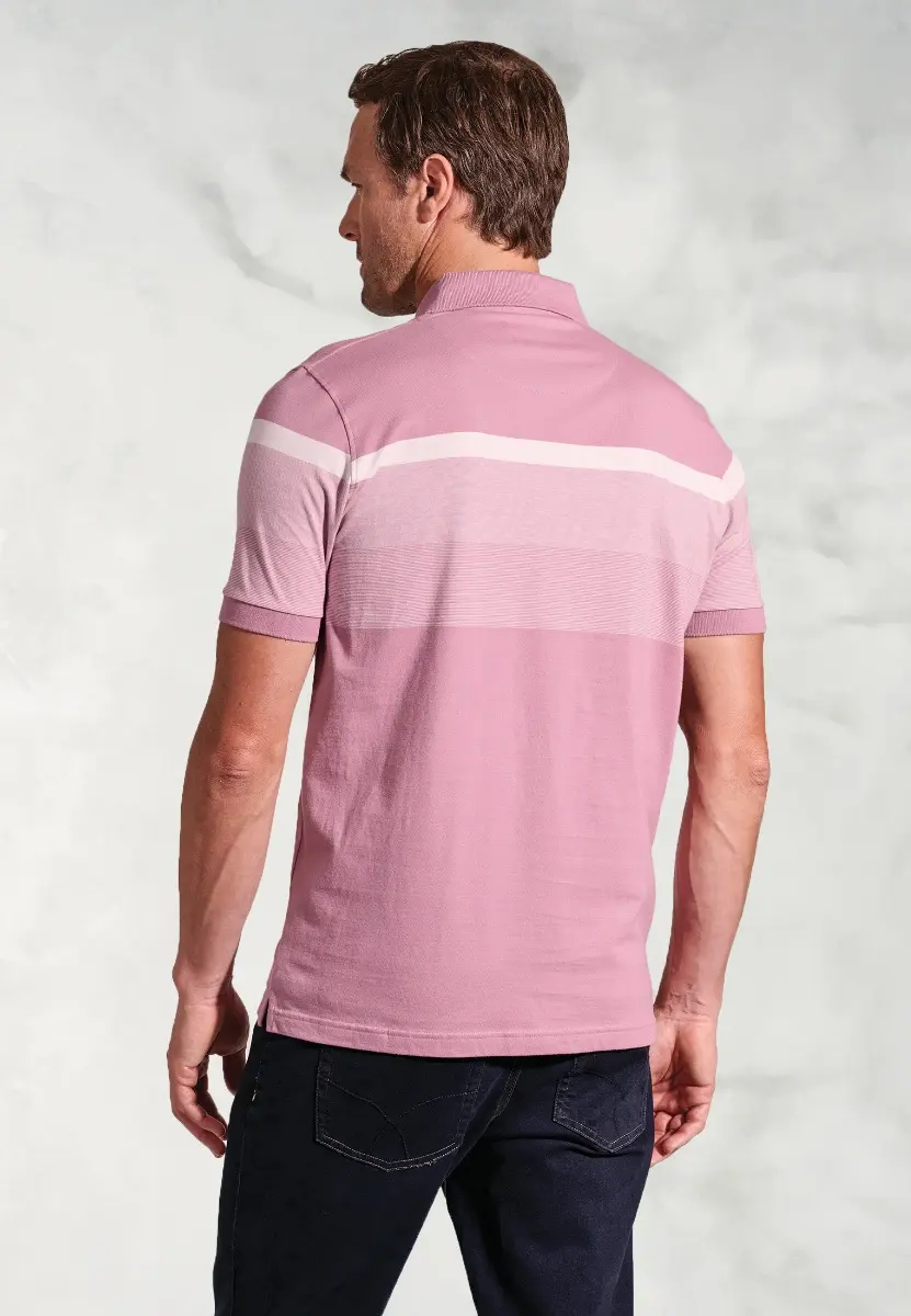 Kingsley Pink Stripe Cotton Jersey Polo Shirt - Image 2