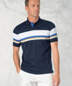 Kriek Pure Cotton Jersey Navy Stripe Polo Shirt