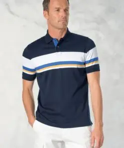 Kriek Pure Cotton Jersey Navy Stripe Polo Shirt