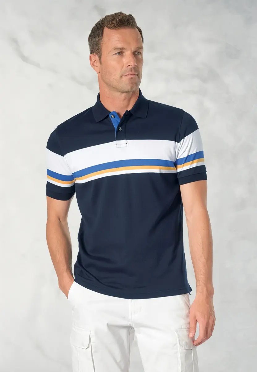 Kriek Pure Cotton Jersey Navy Stripe Polo Shirt