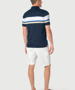 Alternative view of Kriek Pure Cotton Jersey Navy Stripe Polo Shirt