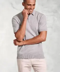 Lancaster Grey Knitted Pure Cotton Polo Shirt