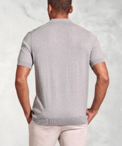 Alternative view of Lancaster Grey Knitted Pure Cotton Polo Shirt