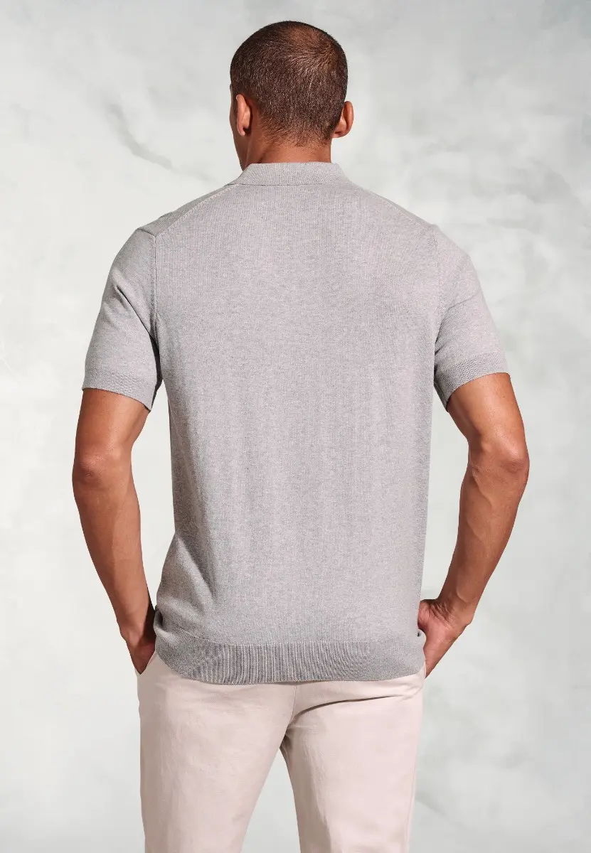 Lancaster Grey Knitted Pure Cotton Polo Shirt - Image 2