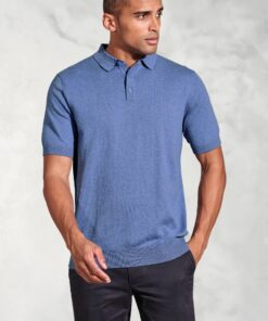 Lancaster Blue Knitted Pure Cotton Polo Shirt