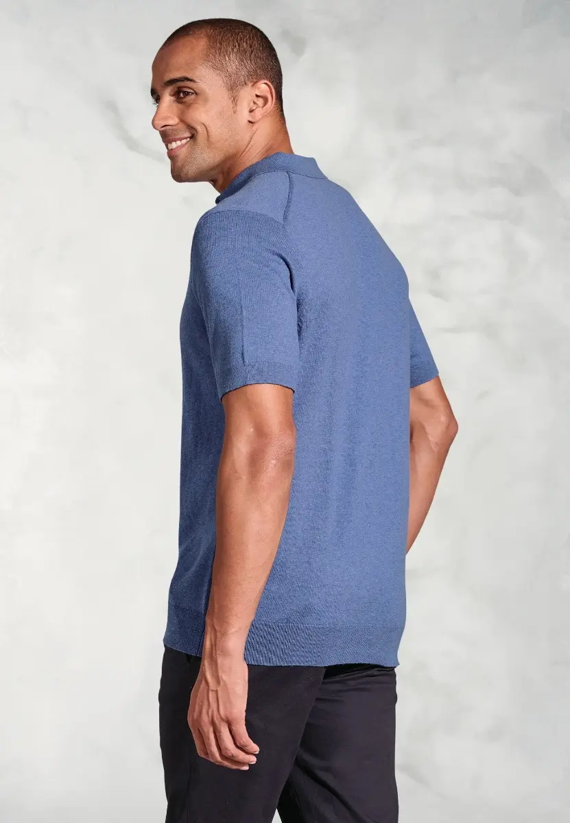 Lancaster Blue Knitted Pure Cotton Polo Shirt - Image 2
