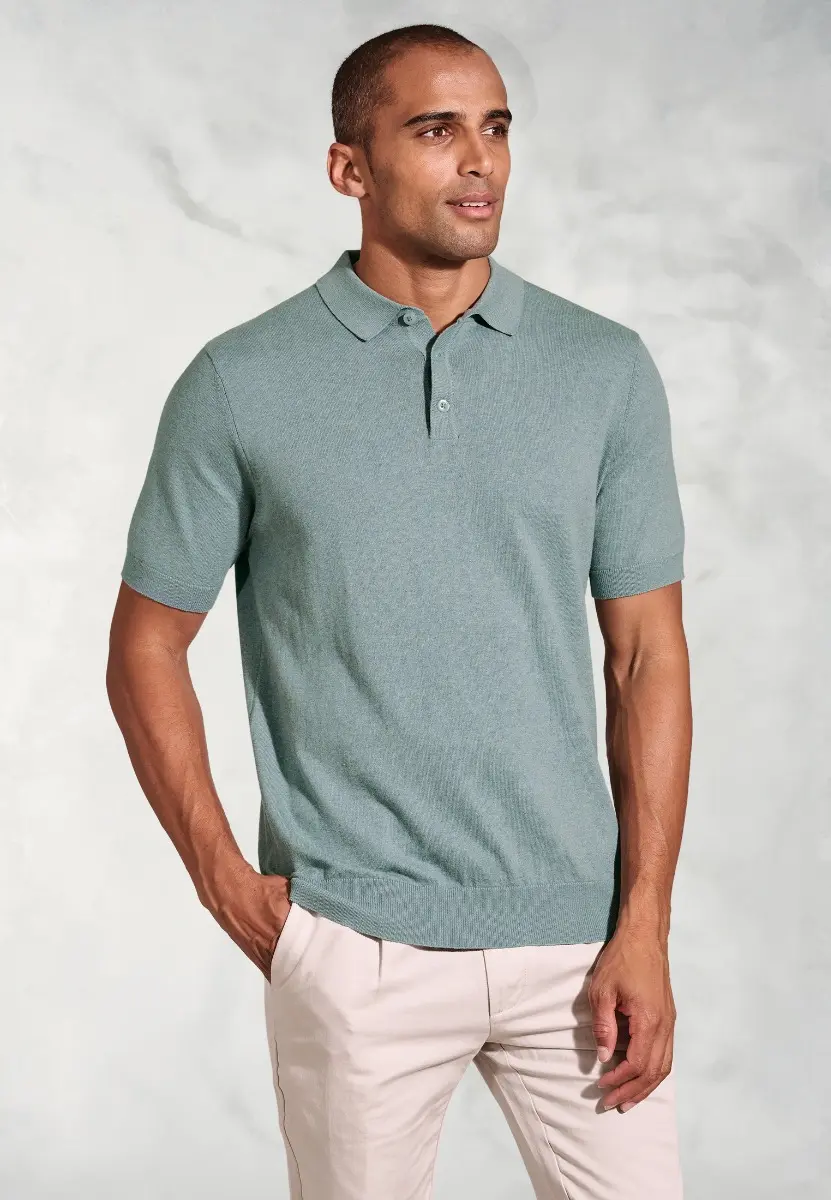 Lancaster Aqua Knitted Pure Cotton Polo Shirt