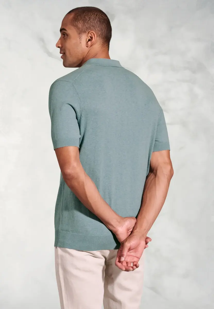 Lancaster Aqua Knitted Pure Cotton Polo Shirt - Image 2