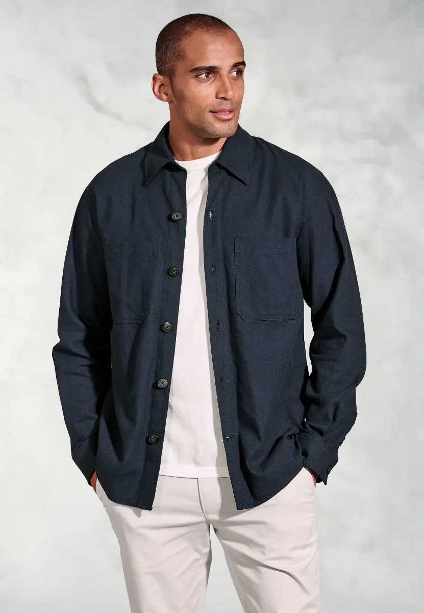 Ledger Navy Cotton Linen Overshirt
