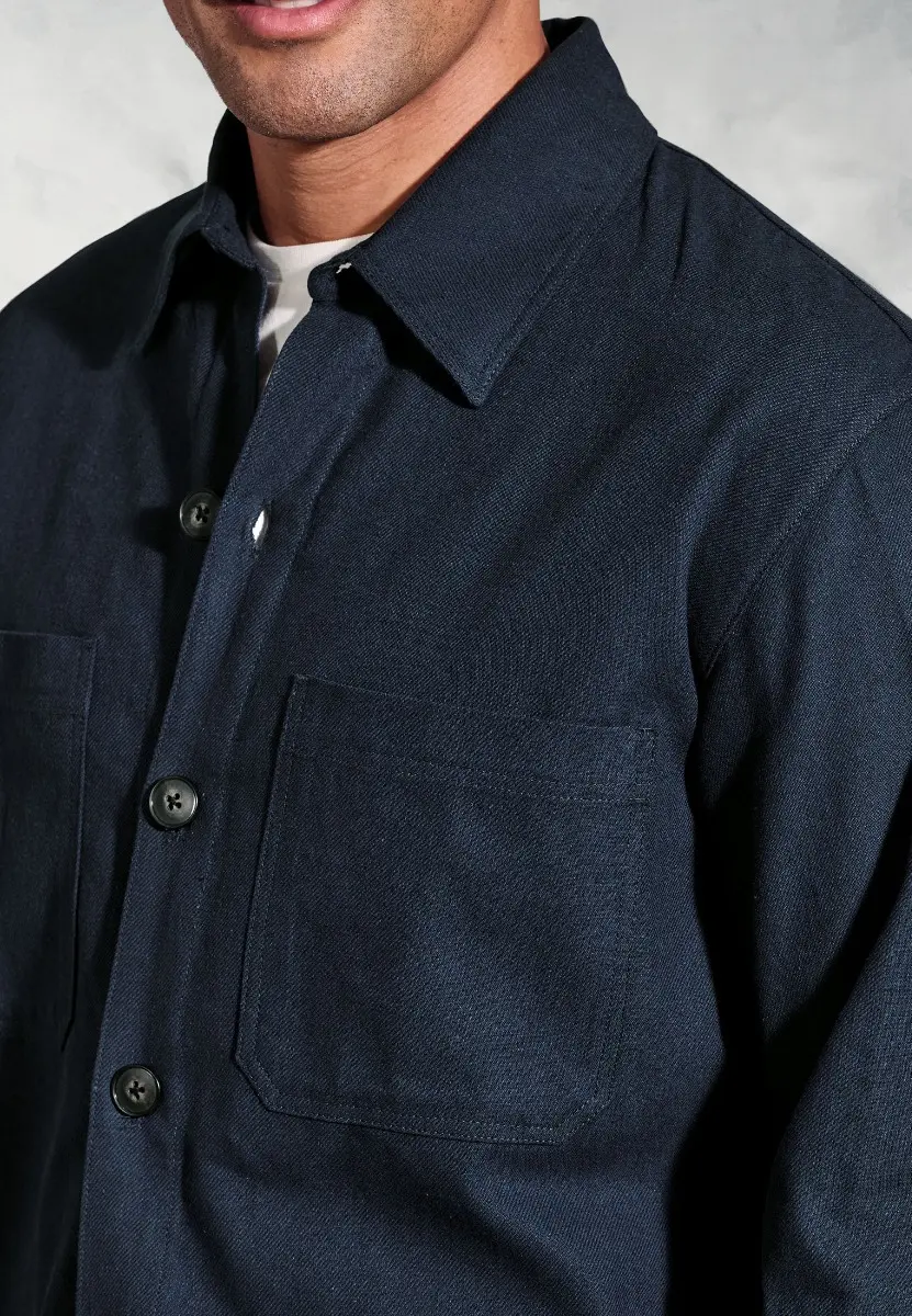Ledger Navy Cotton Linen Overshirt - Image 2