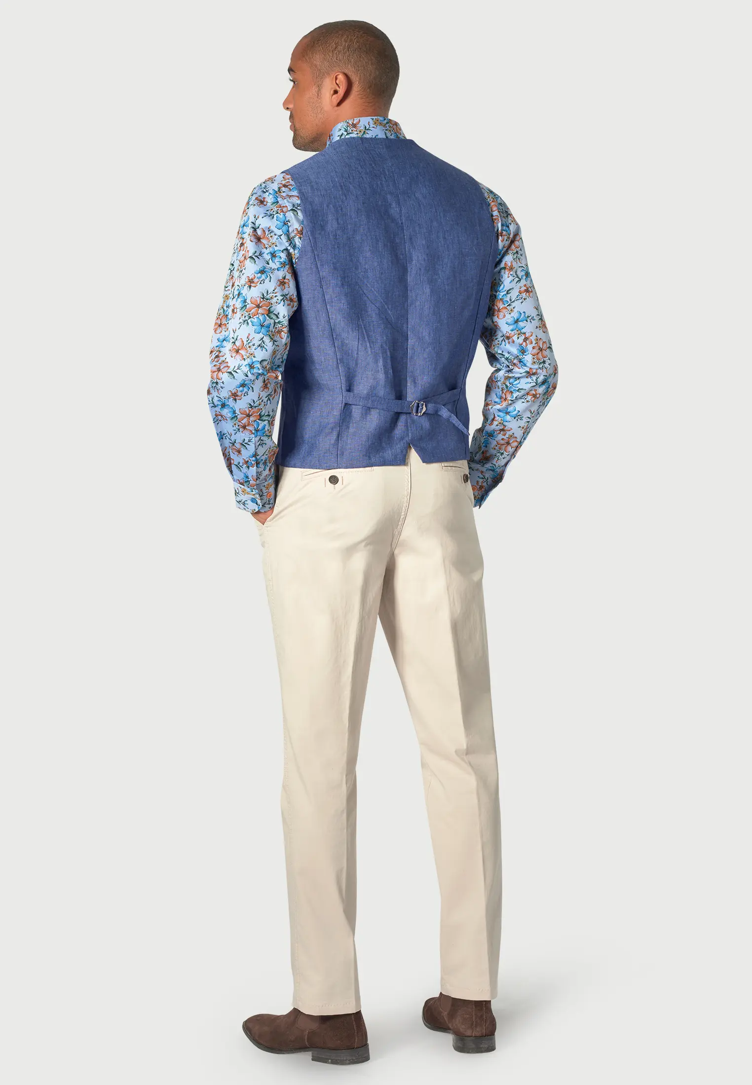 Tailored Fit Leeds Blue Linen Waistcoat - Image 2