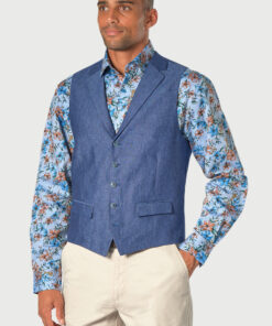 Tailored Fit Leeds Blue Linen Waistcoat