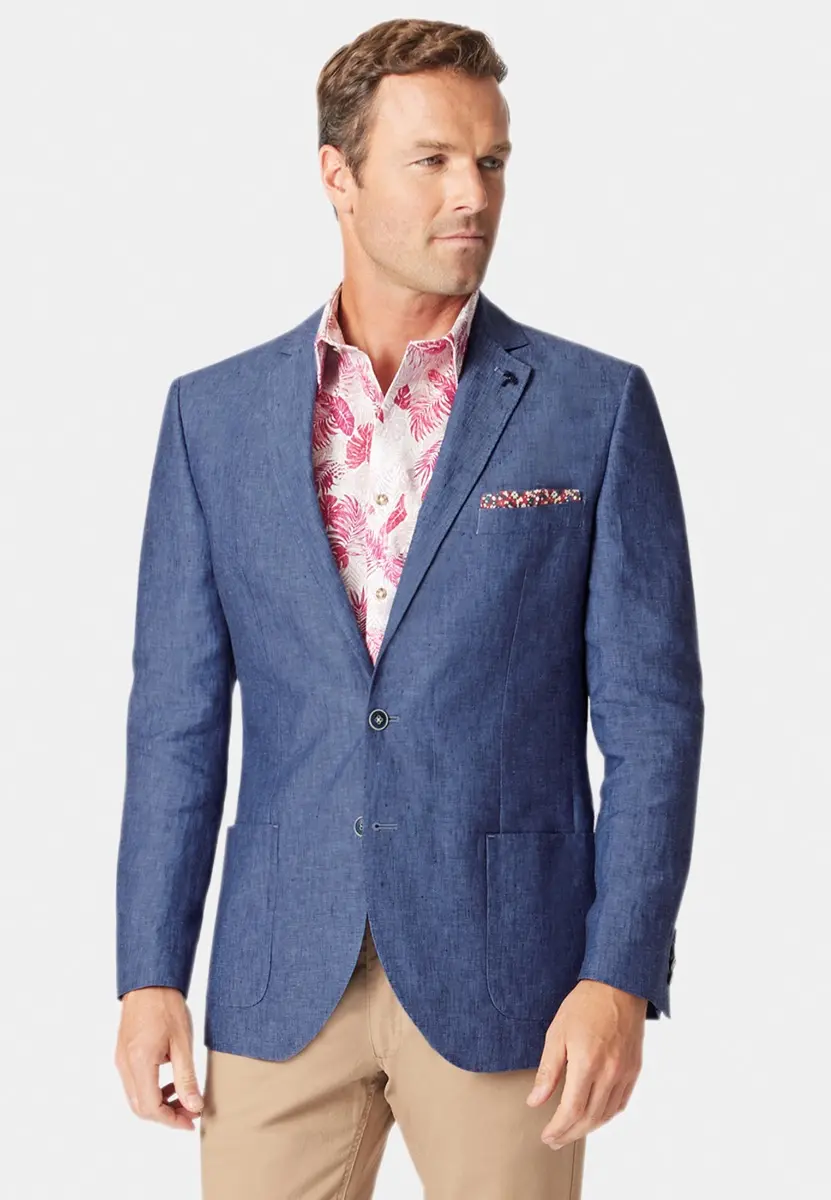 Tailored Fit Leeds Blue Linen Jacket