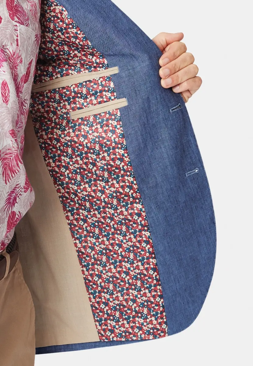 Tailored Fit Leeds Blue Linen Jacket - Image 2