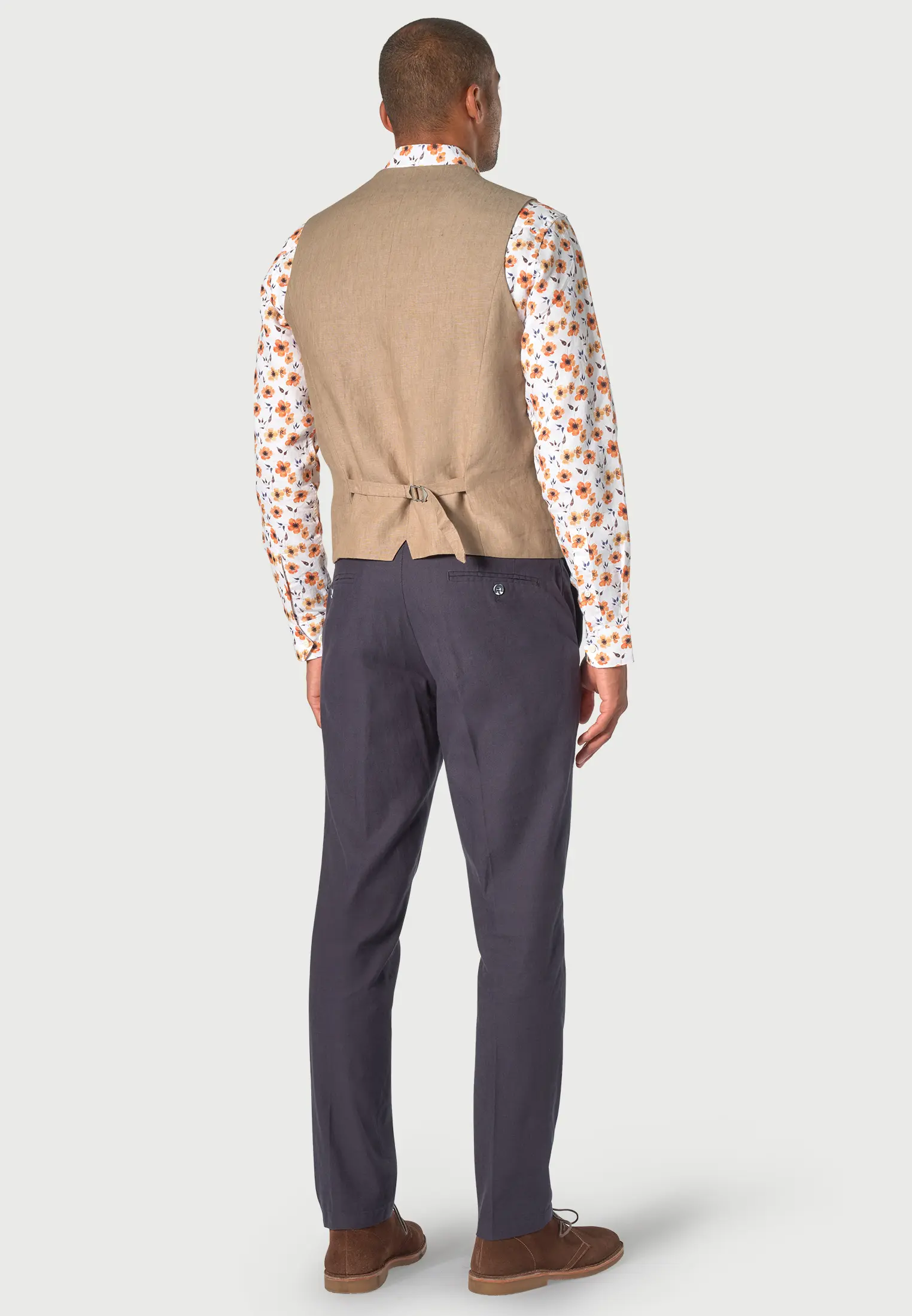 Tailored Fit Leeds Biscuit Linen Waistcoat - Image 2