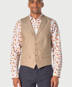 Tailored Fit Leeds Biscuit Linen Waistcoat