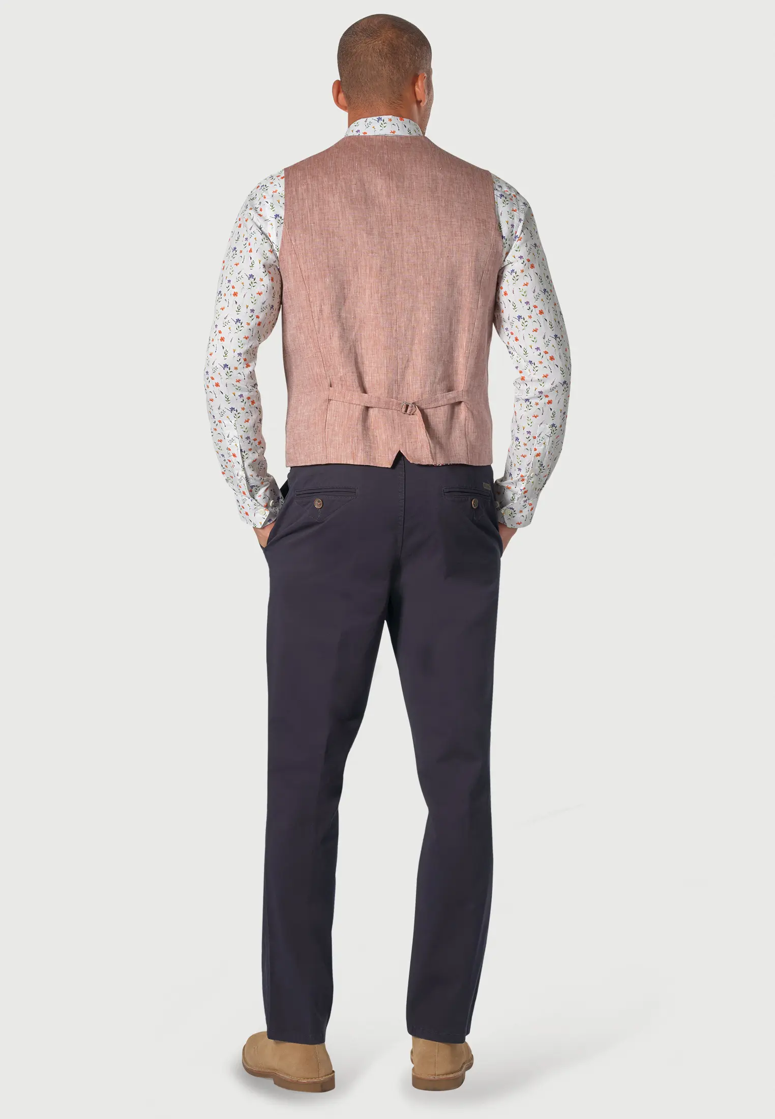 Tailored Fit Leeds Dusky Rose Linen Waistcoat - Image 2