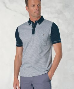 Lendl Pure Cotton White Navy Textured Polo Shirt