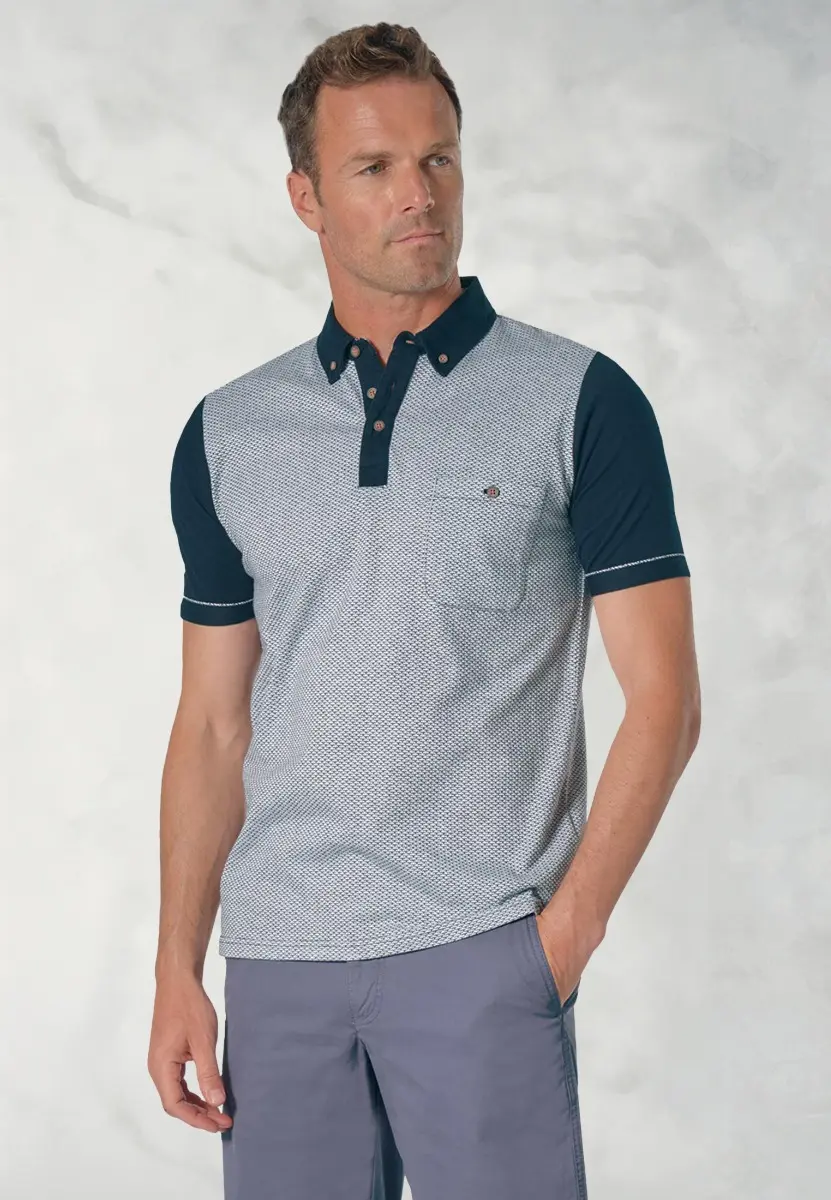 Lendl Pure Cotton White Navy Textured Polo Shirt