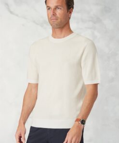 Lewis Ivory Merino Wool Half Sleeve Jumper