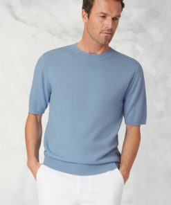 Lewis Sky Blue Merino Wool Half Sleeve Jumper