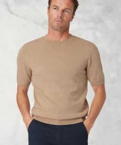 Lewis Sand Merino Wool Half Sleeve Jumper