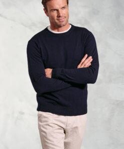 London Navy Cotton Merino Crew Neck Jumper