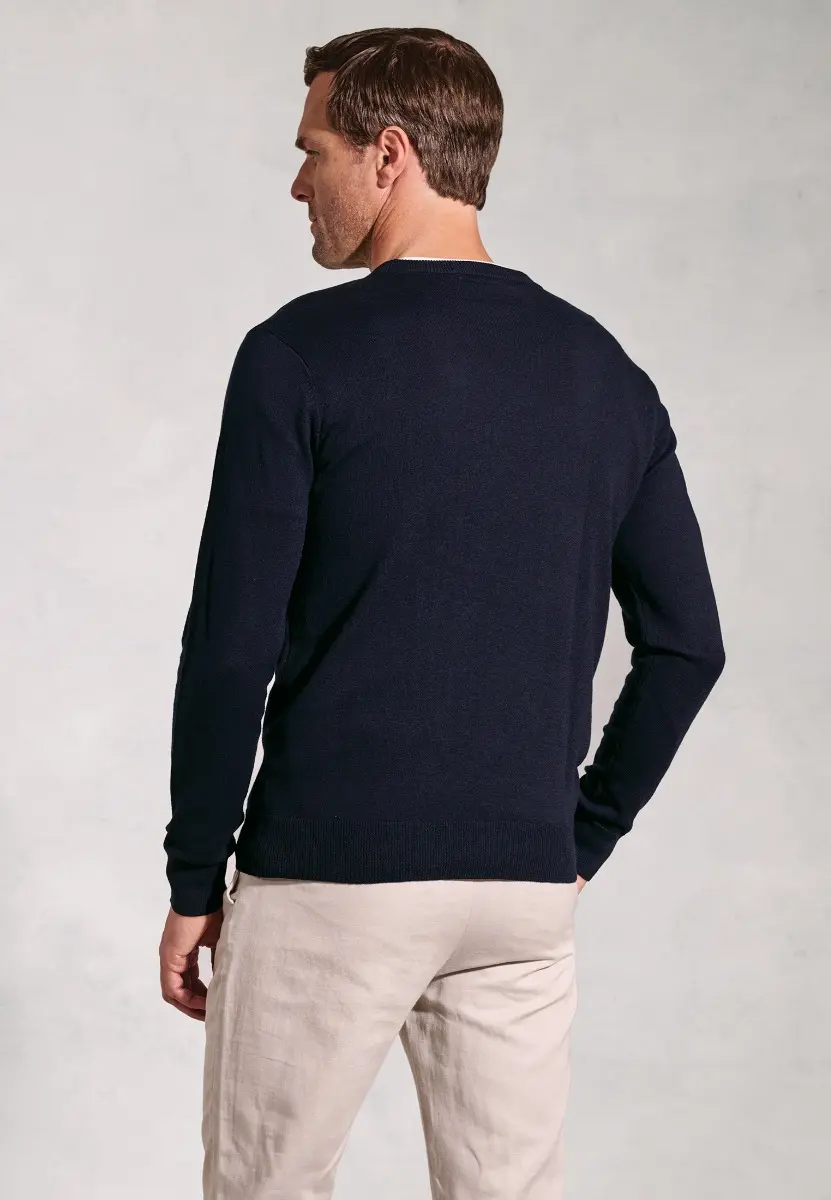 London Navy Cotton Merino Crew Neck Jumper - Image 2