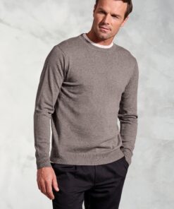 London Taupe Cotton Merino Crew Neck Jumper