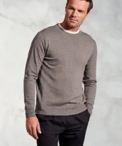 London Taupe Cotton Merino Crew Neck Jumper