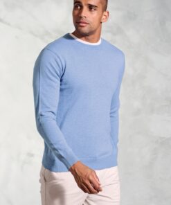 London Sky Blue Cotton Merino Crew Neck Jumper