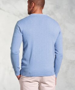 Alternative view of London Sky Blue Cotton Merino Crew Neck Jumper