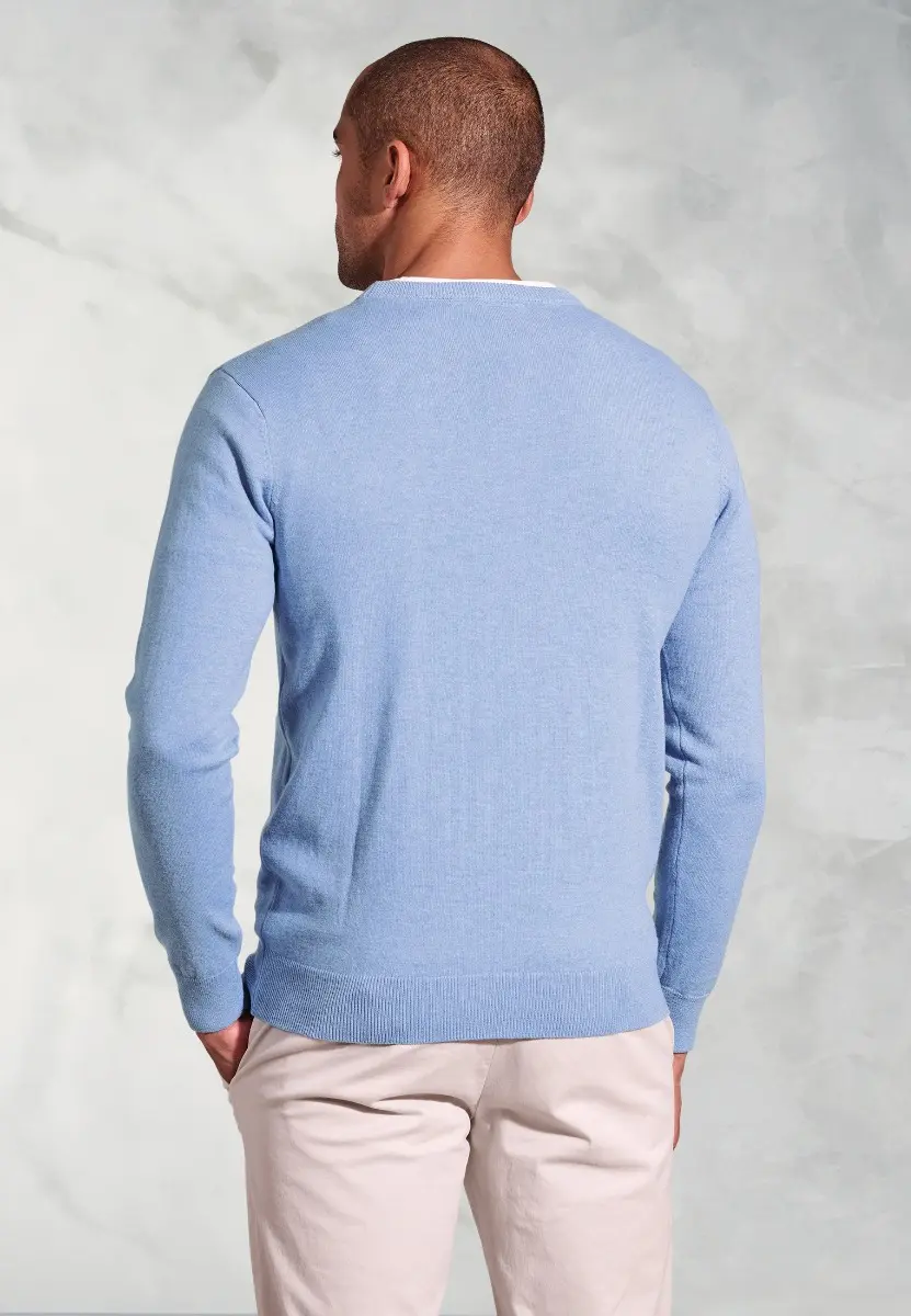 London Sky Blue Cotton Merino Crew Neck Jumper - Image 2
