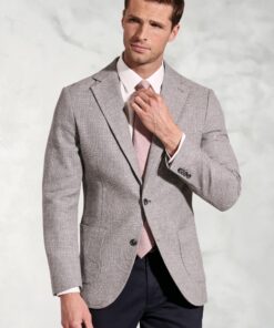 Tailored Fit Lowe Silver Grey Textured Italian Linen Blend Jacket