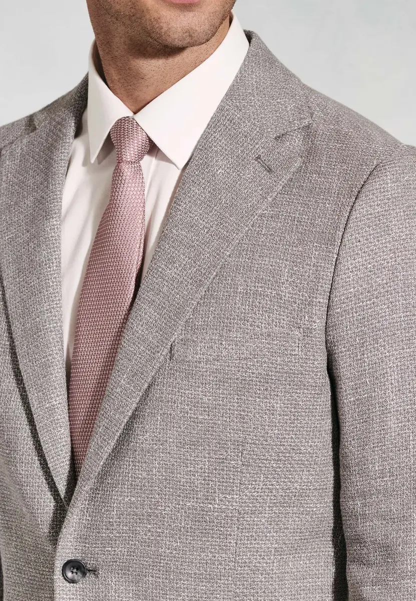 Tailored Fit Lowe Silver Grey Textured Italian Linen Blend Jacket - Image 2