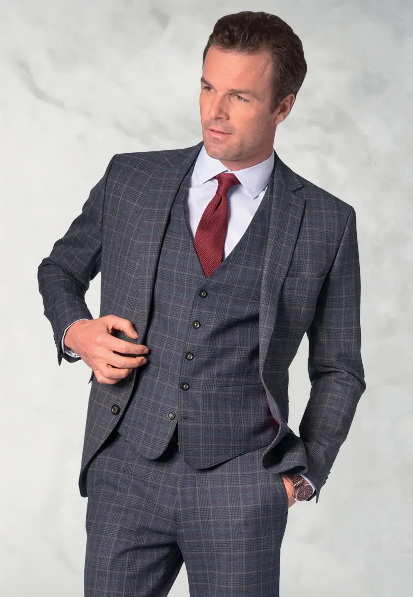 Tailored Fit Lyd Blue Check Suit Jacket