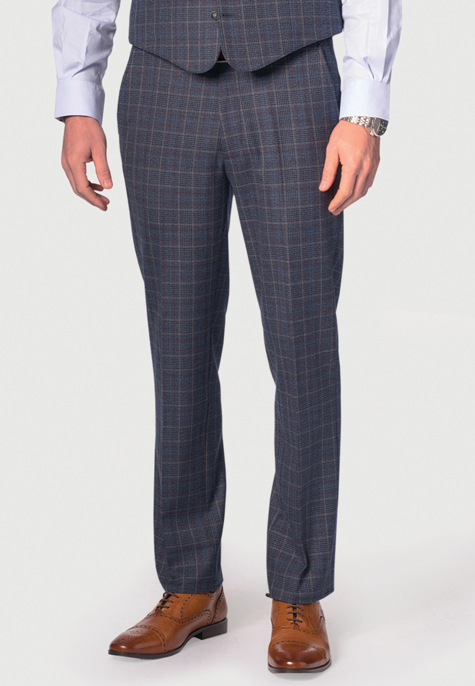 Tailored Fit Lyd Blue Check Suit Trousers