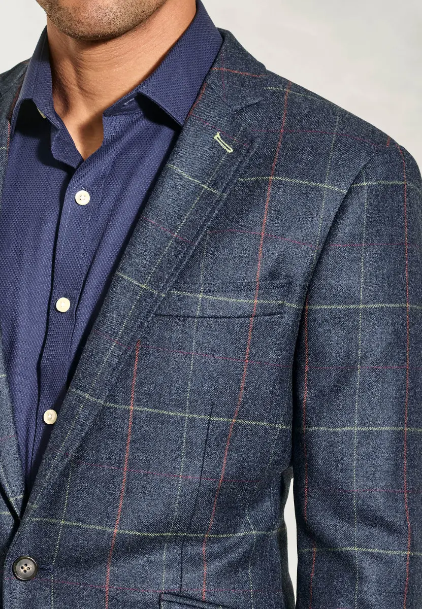 Tailored Fit Magnum Navy Check Wool Jacket - Image 2