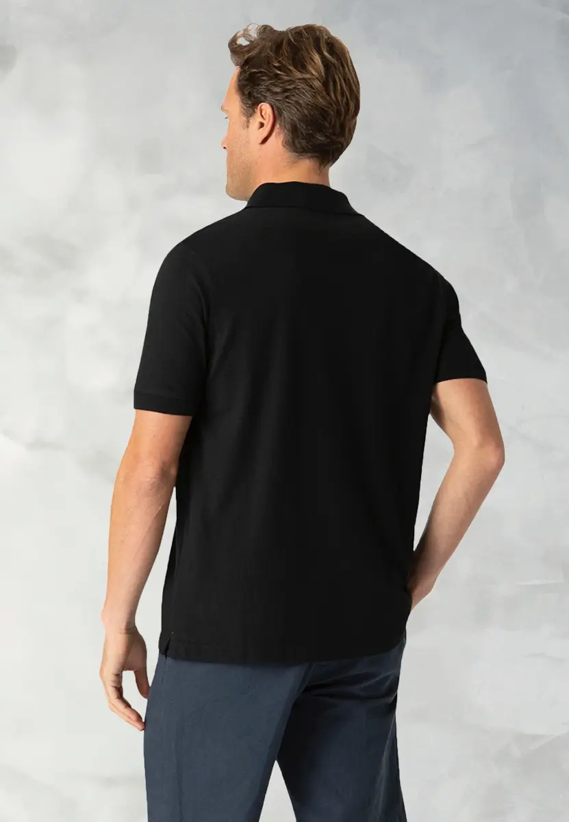 Milford Black Pure Cotton Pique Polo Shirt - Image 2