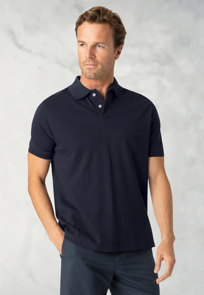 Milford Navy Pure Cotton Pique Polo Shirt