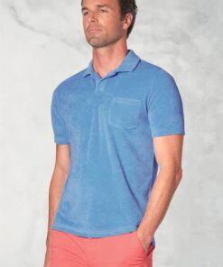 Milton Mid Blue Cotton Rich Terry Towelling Polo Shirt